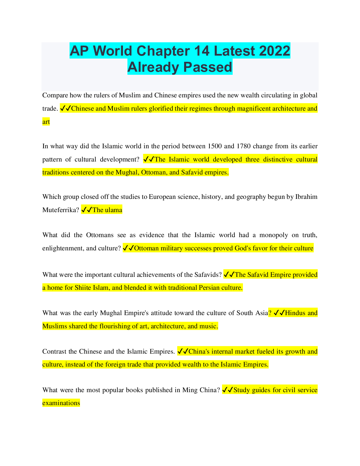 Preview image of AP World Chapter 14 Latest 2022 Already Passed document